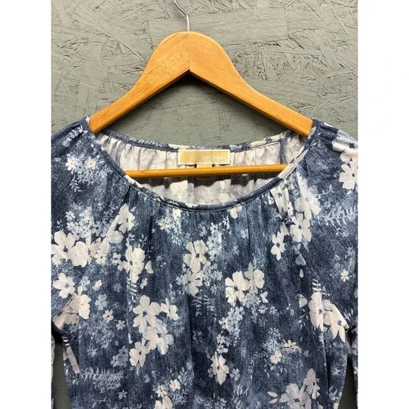 Michael Michael Kors Floral Print Top Women's‎ P/S Blue White 3/4 Sleeve - Picture 2 of 9
